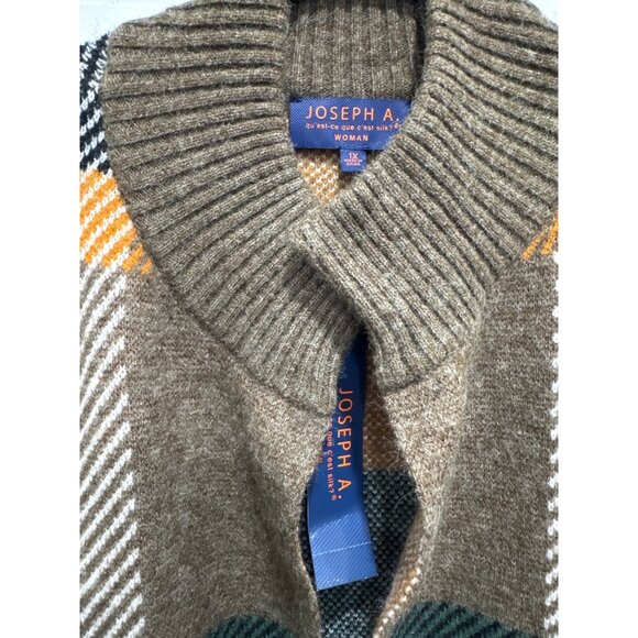 Joseph A. Women's Open Front Long Cardigan Sweater Chocolate Plaid Ribbed Knit 1 - Picture 4 of 7